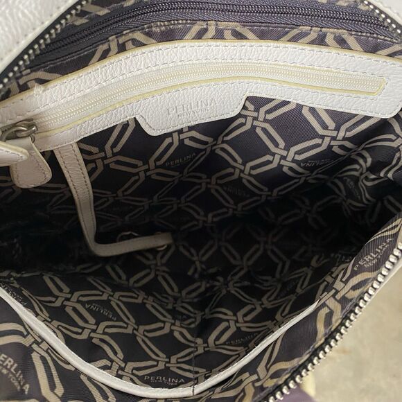 Perlina New York Backpack Purse White Beige Leather Adjustable Strap Gold Tone - Picture 8 of 15